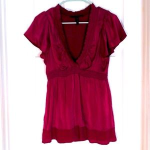 BCBGMaxazria Burgundy Blouse Size M Silk Blend